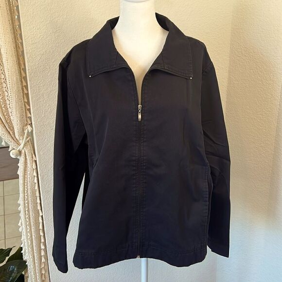 Women's Ms. Lee Zipper Front Long Sleeve Lightweight Black Jacket ~ Size Large - Picture 1 of 7
